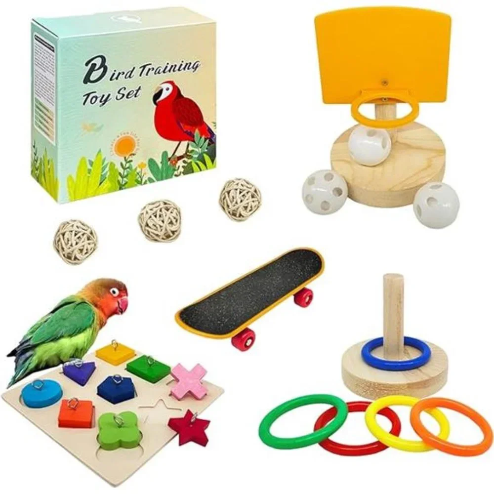Bird Toys For Parakeets,5pcs Parrot Toys Set Include Bird Basketball Toy, Block